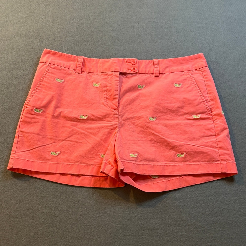 Vineyard Vines Whale Embroidered Chino Shorts Womens 12 Pink Preppy Summer